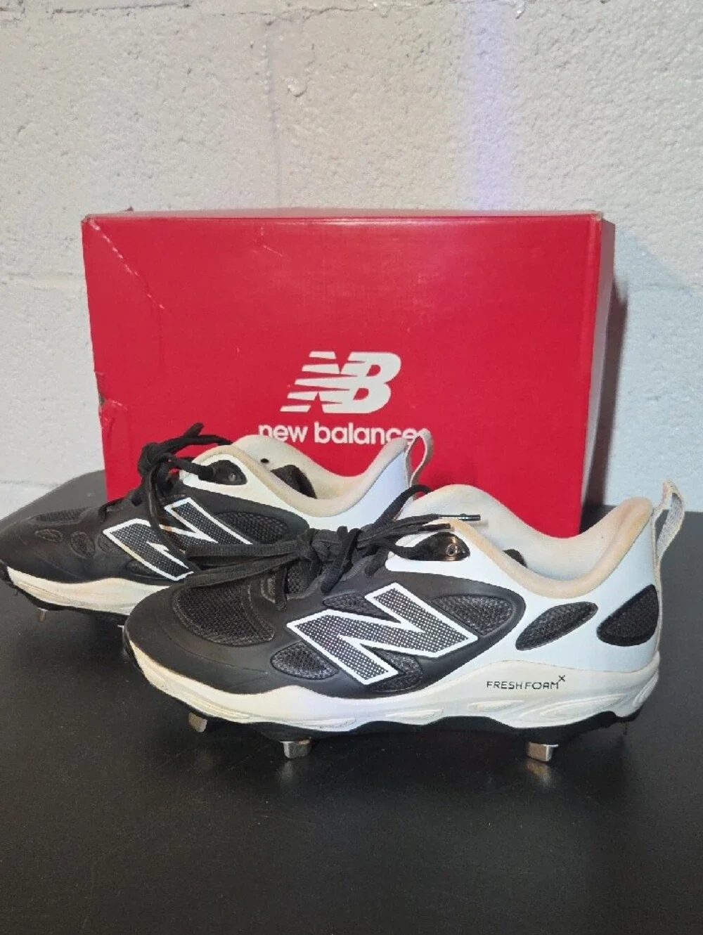 New Balance Womens Fresh Foam X Velo V4 Metal Black and White Baseball Cleats